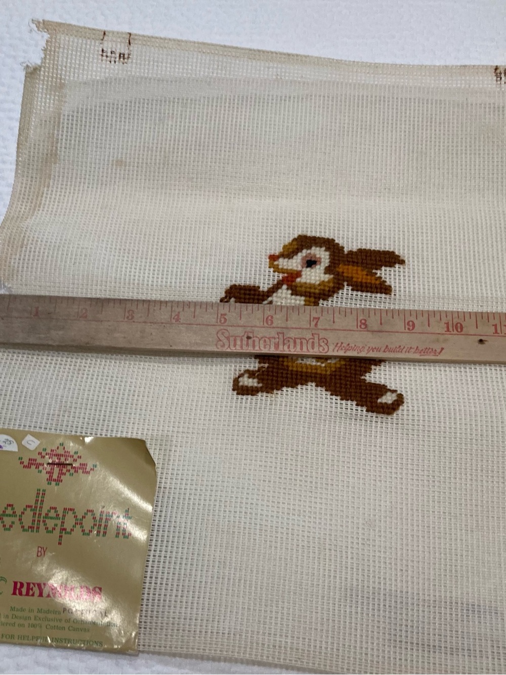 Reynolds Embroidery Canvas with Brown Bunny Cross-Stitch Motif Vintage